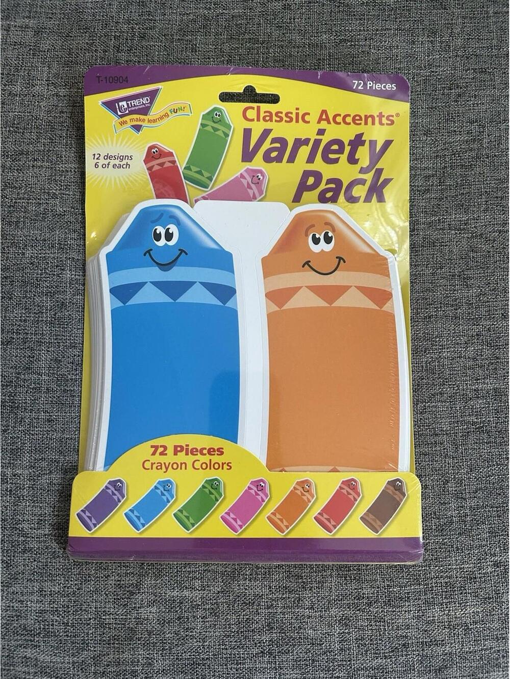 Trend Classic Accents Variety Pack Crayons 72 Count 6 Each Of 12 Designs 6” New